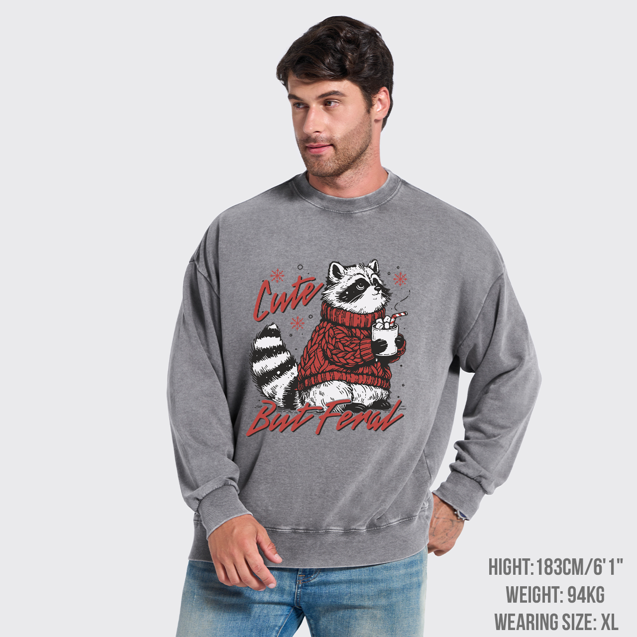 Funny Christmas Raccoon Washed Sweatshirts