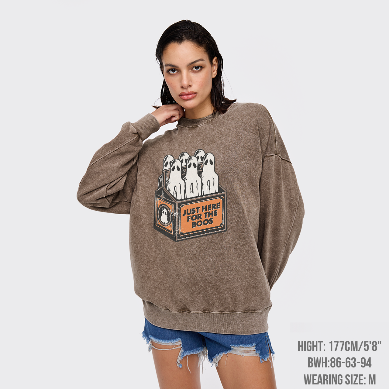 Here For The Boos 6 Pack Booze Ghost Beer Bottles Washed Sweatshirts