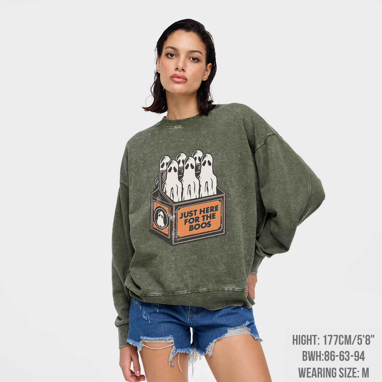 Here For The Boos 6 Pack Booze Ghost Beer Bottles Washed Sweatshirts