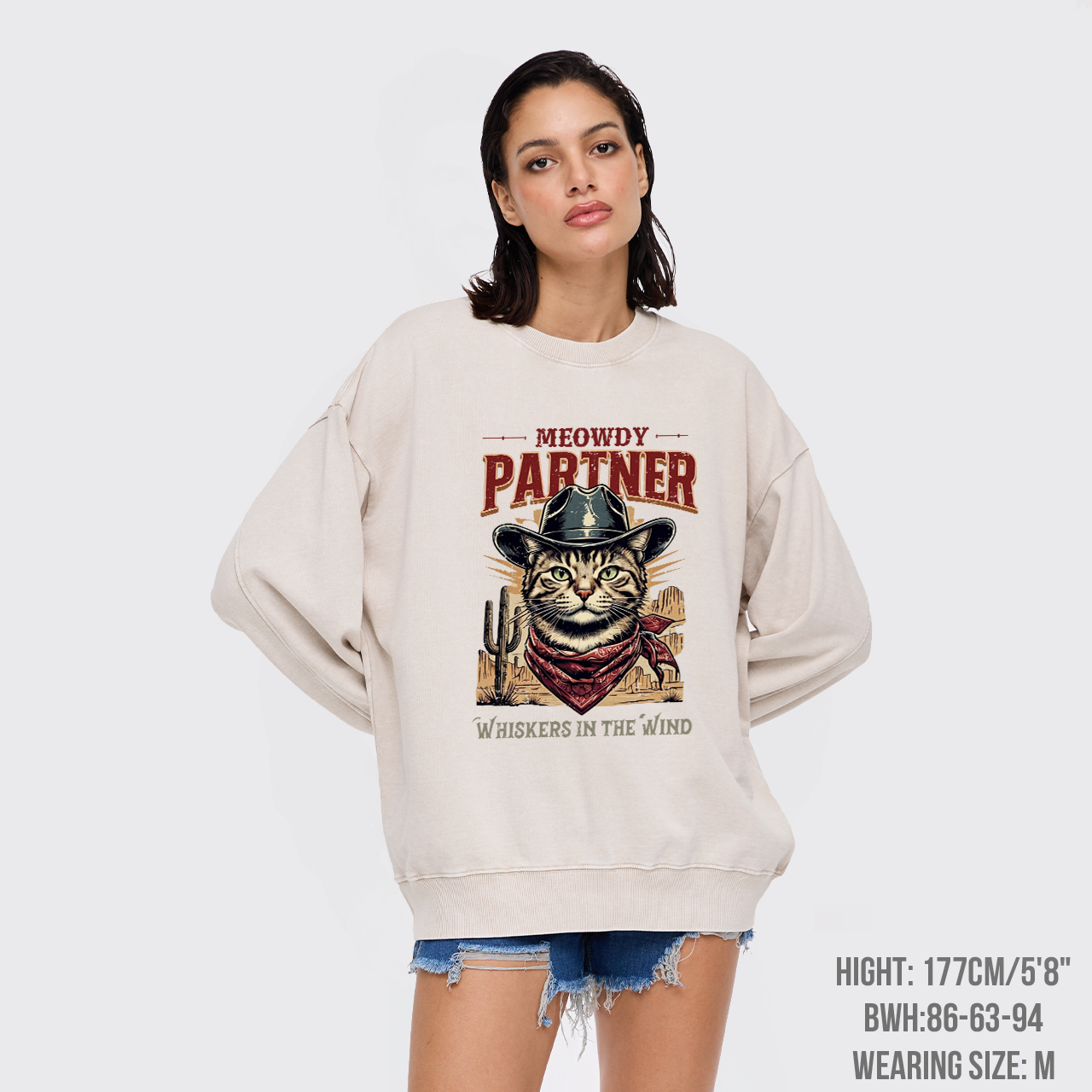 Meowdy Partner Cowboy Cat Washed Sweatshirts