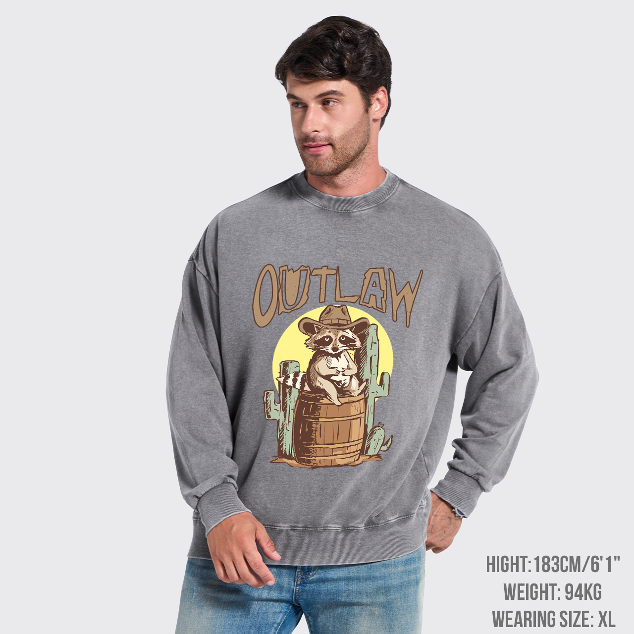 Retro Outlaw Raccoon Cowboy Washed Sweatshirts