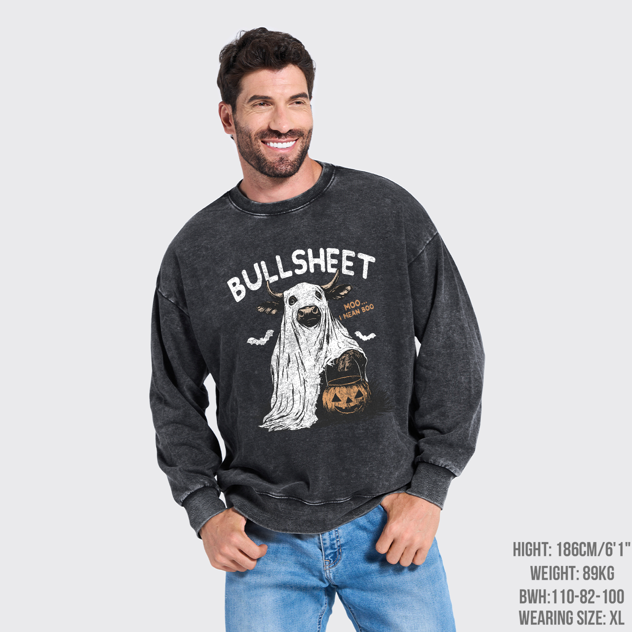 Funny Halloween Bullsheet Washed Sweatshirts