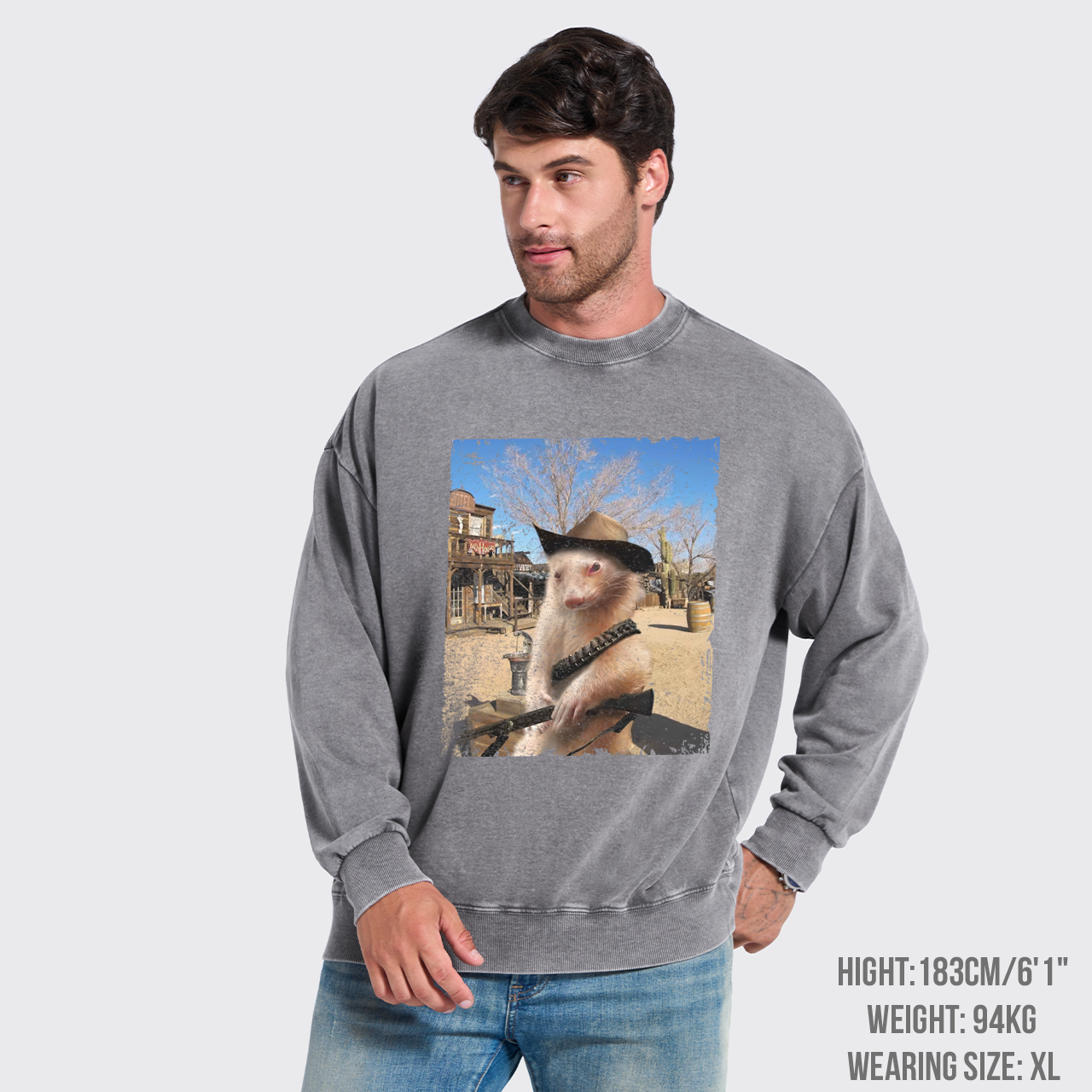 Funny Ferret Cowboy Washed Sweatshirts