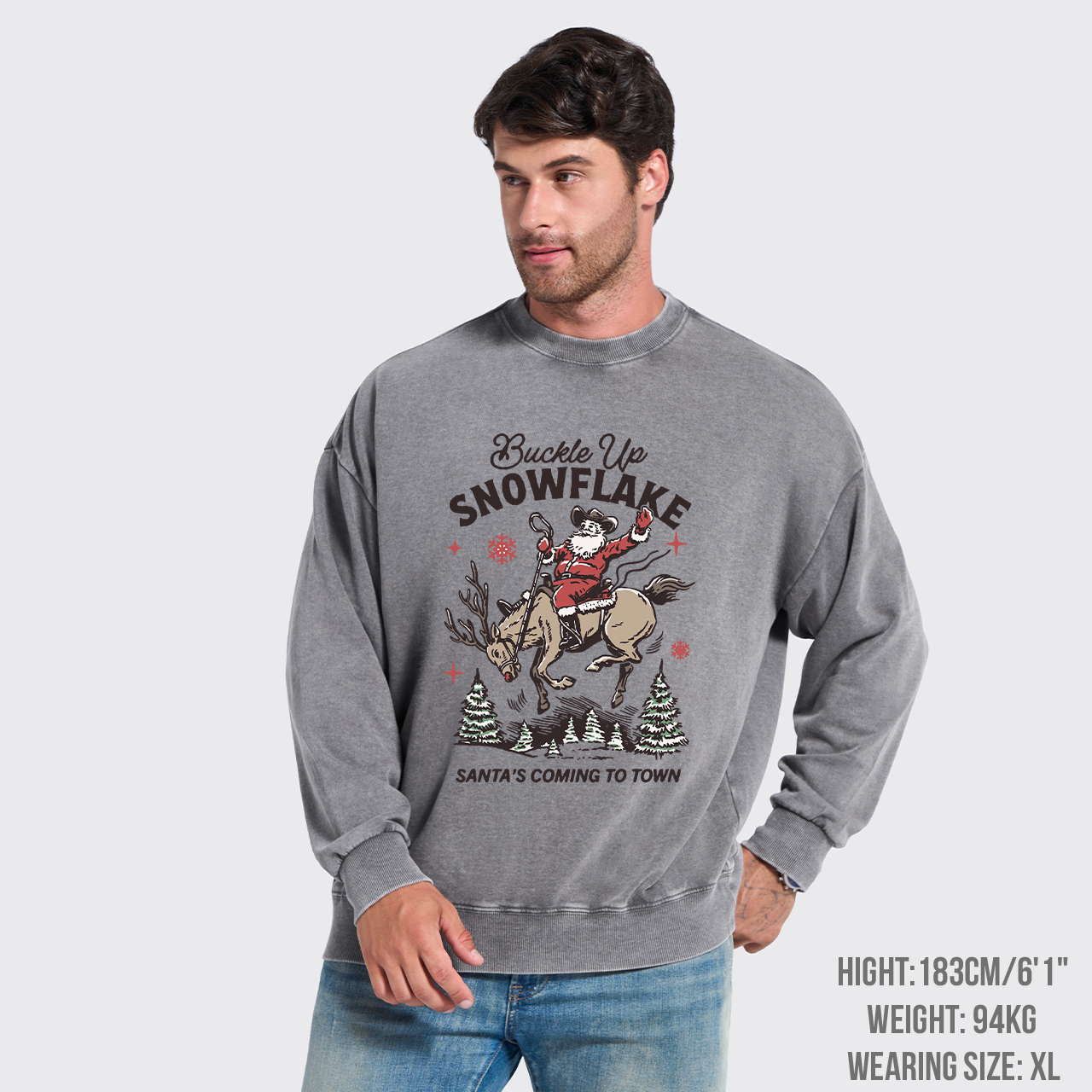 Retro Christmas Cowboy Santa Washed Sweatshirts