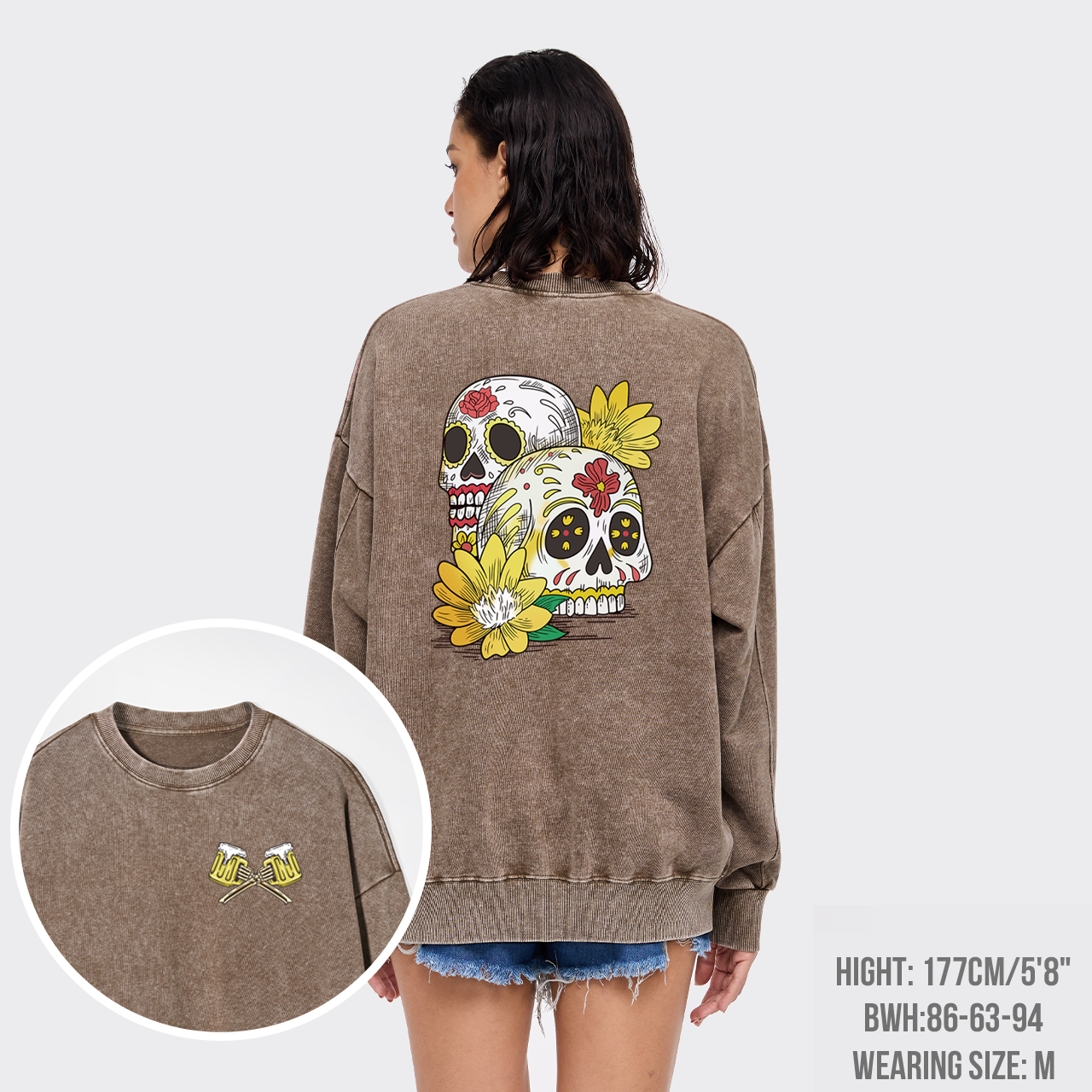 Beer Skull Montage Washed Sweatshirts
