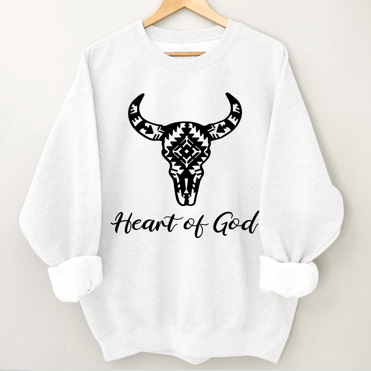 Aztec Cow Bull Skull Heart Of God Sweatshirt