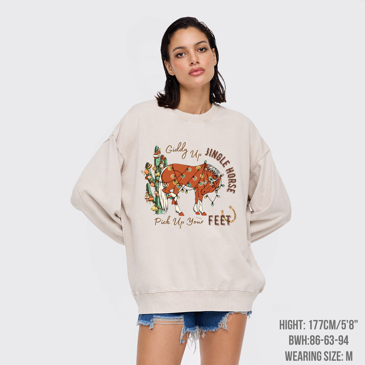 Giddy Up Jingle Horse Pick Up Your Feet Washed Sweatshirts