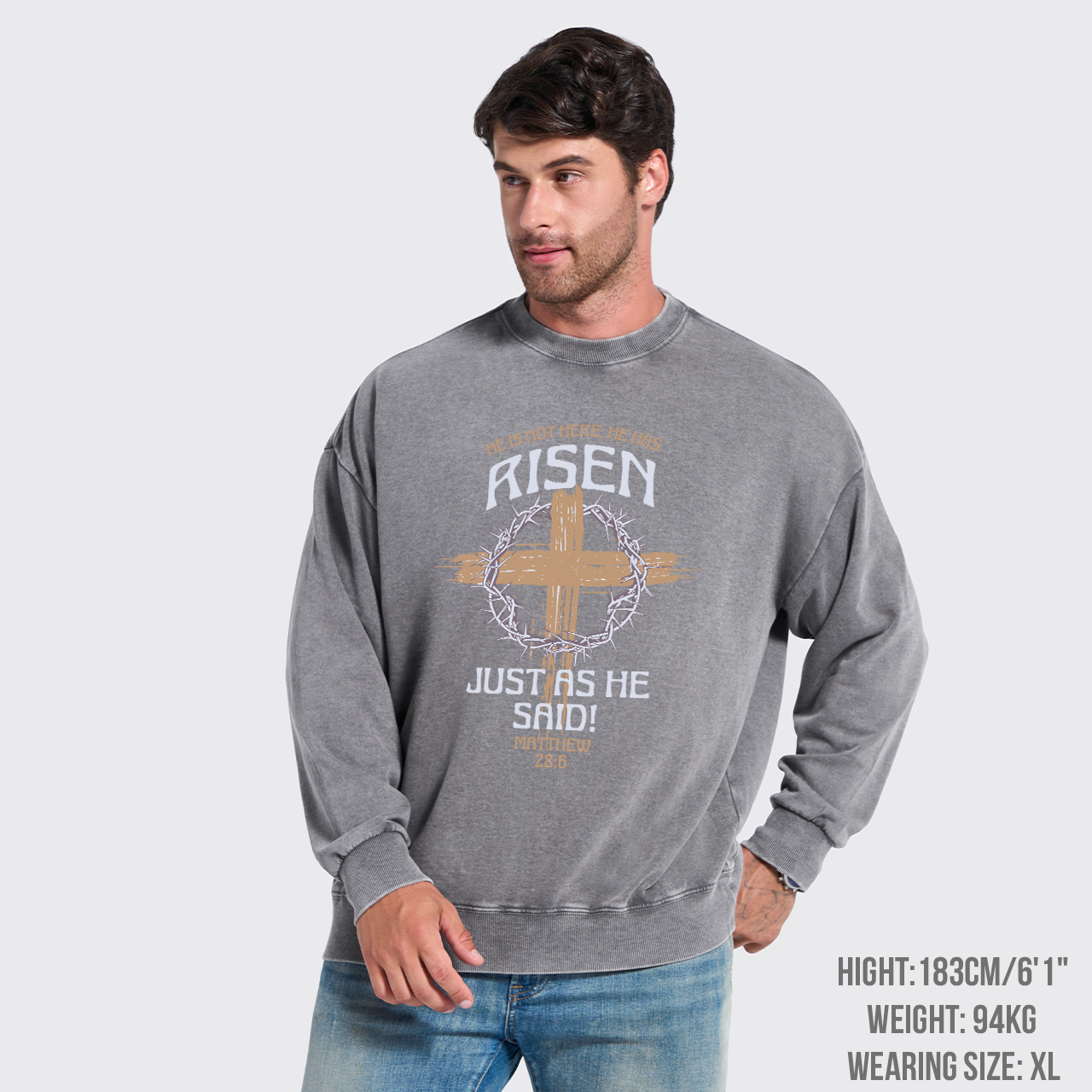 Retro He Is Not Here He Is Risen Washed Sweatshirts