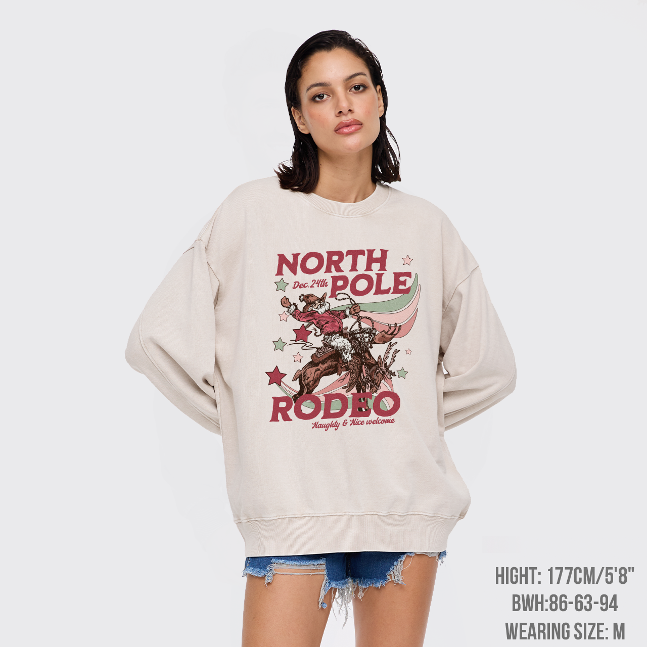 North Pole Rodeo Retro Western Christmas Washed Sweatshirts