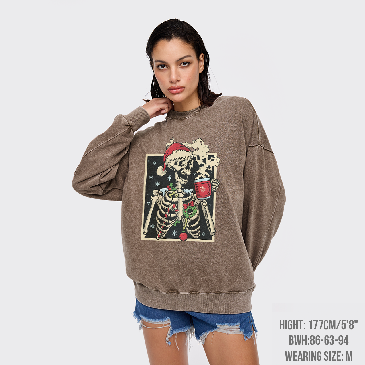 Dead Inside Skeleton Christmas Washed Sweatshirts