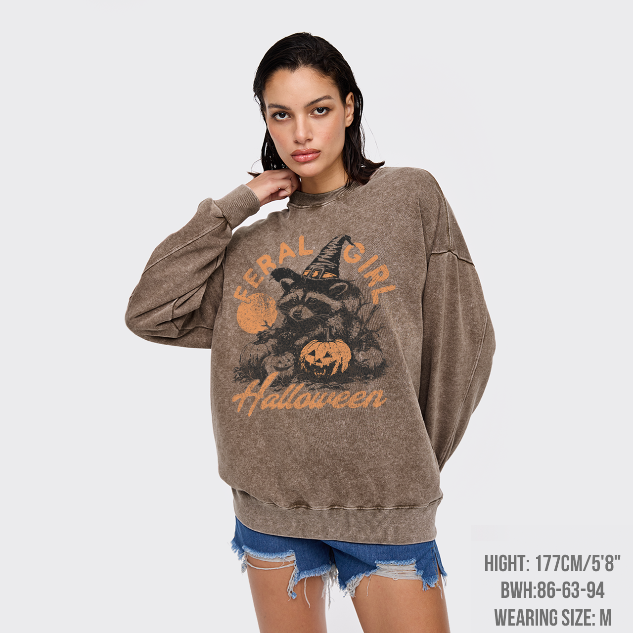 Halloween Feral Girl Raccoon Washed Sweatshirts