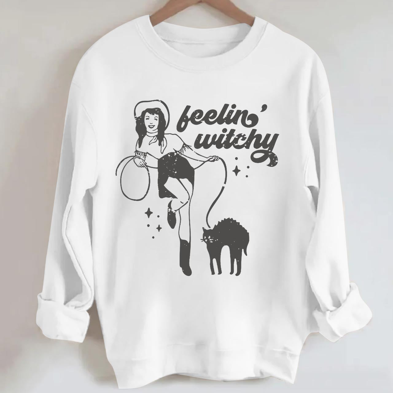 Feeling Witchy Cowgirl Cat Halloween Sweatshirt