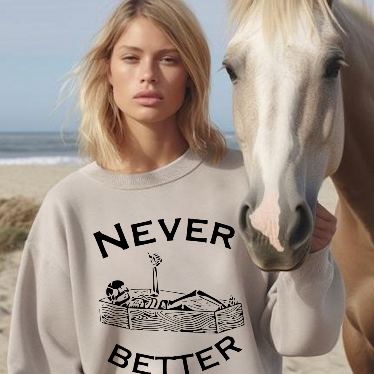 Never Better Skeleton Fall Halloween Sweatshirt