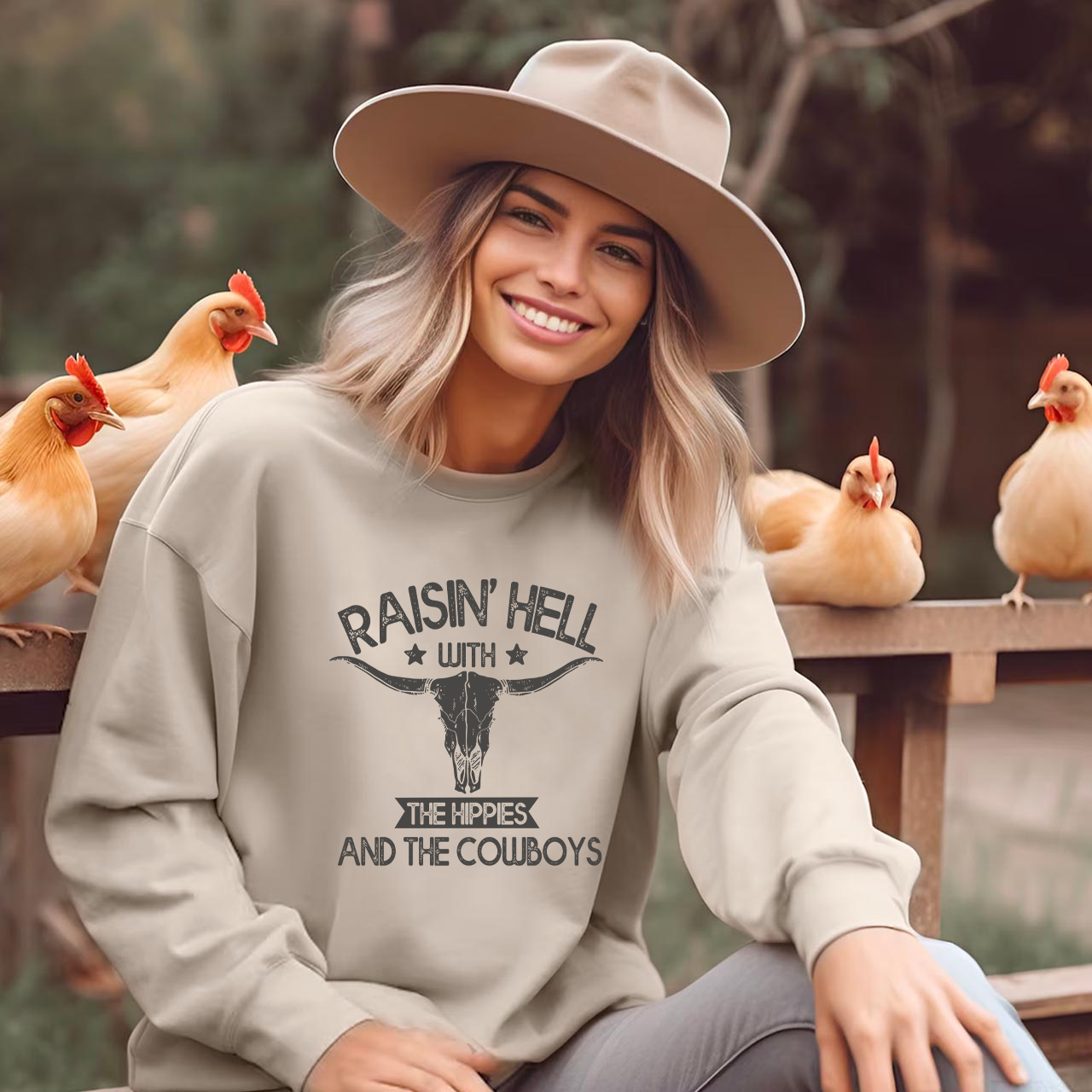 Raisin Hell With The Hippies Cowboy Sweatshirt
