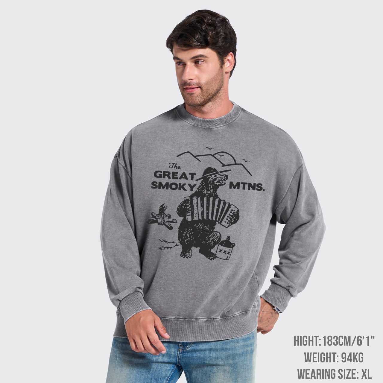 Smoky Bluegrass Grizzly Bear Washed Sweatshirts