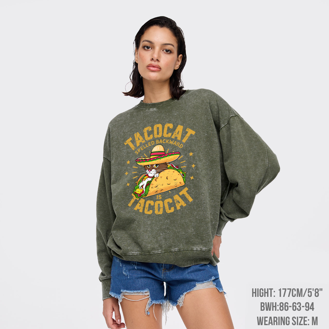 Tacocat Spelled Backward Is Tacocat Washed Sweatshirts