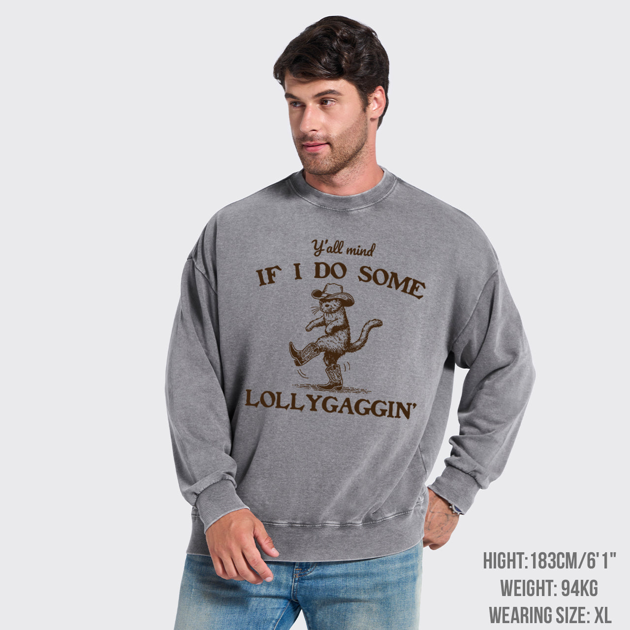 Sneaky Cowboy Cat Washed Sweatshirts