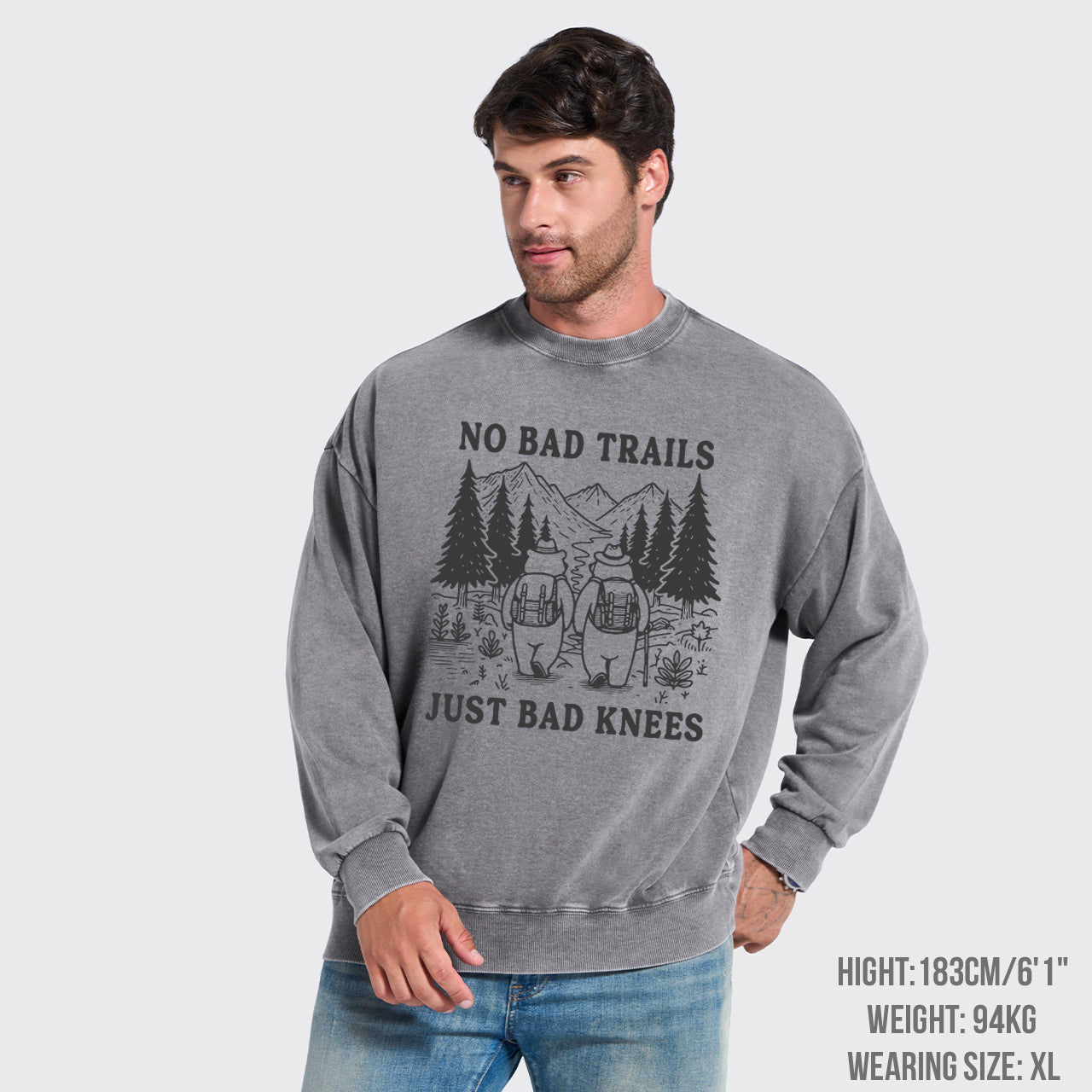 No Bad Trails Just Bad Knees Washed Sweatshirts