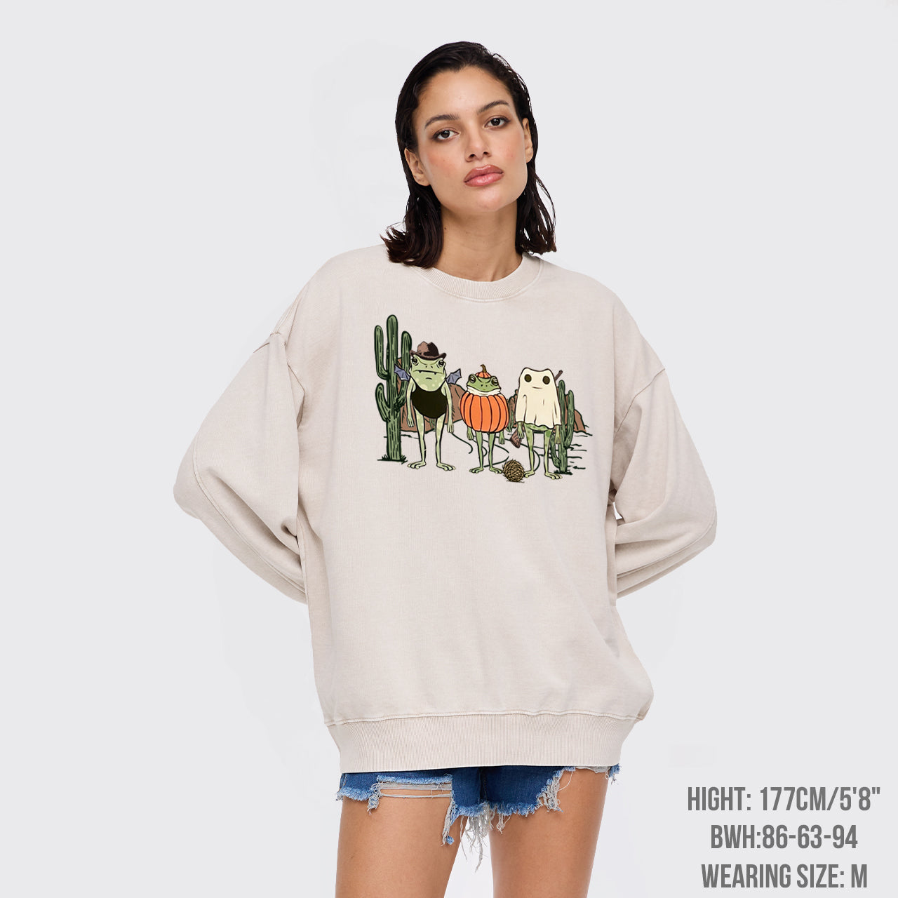 Halloween Frogs in Pumpkin Ghost Washed Sweatshirts