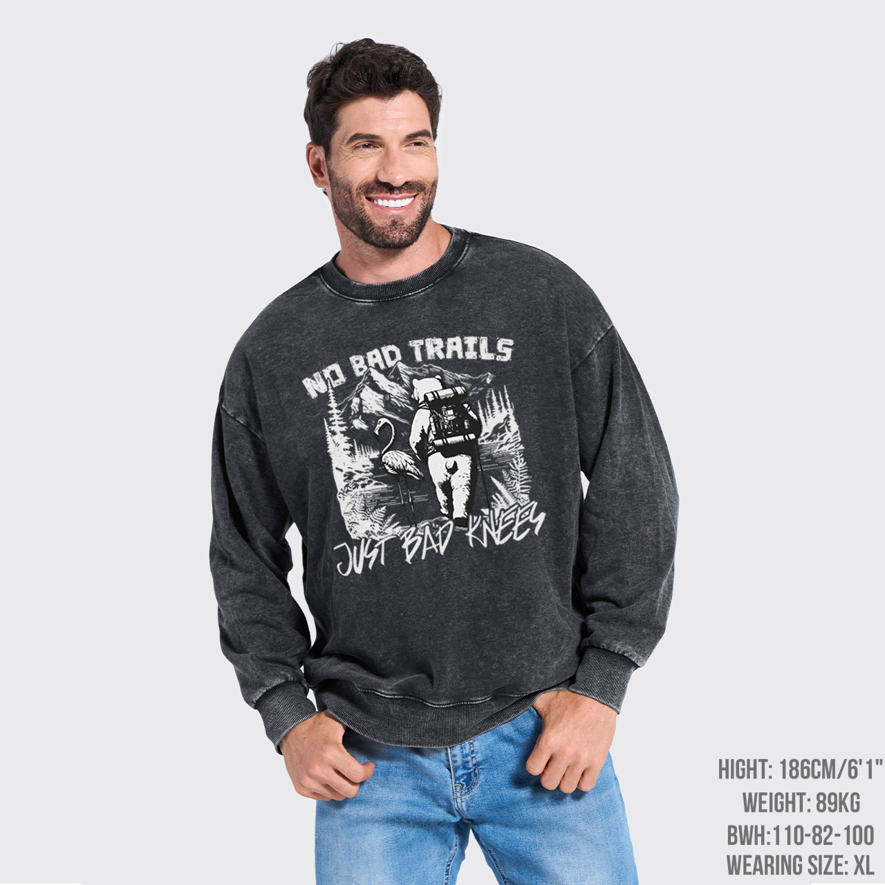 Nature Adventure No Bad Trails Just Bad Knees Washed Sweatshirts