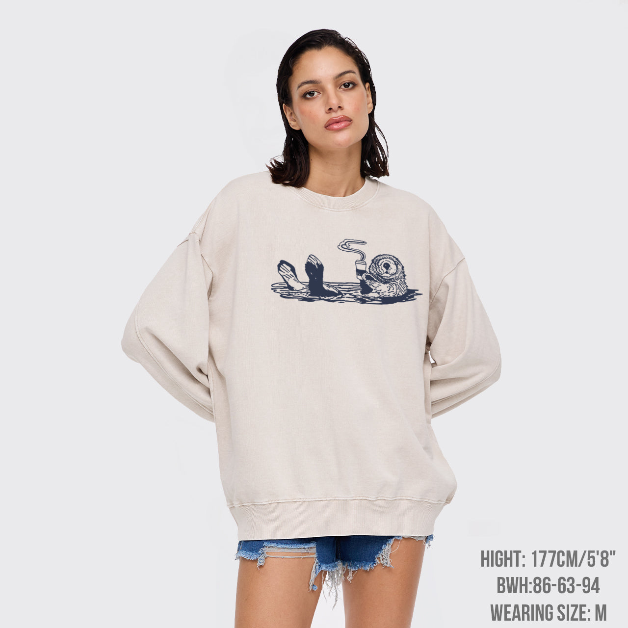 Otters Drink Coffee Washed Sweatshirts