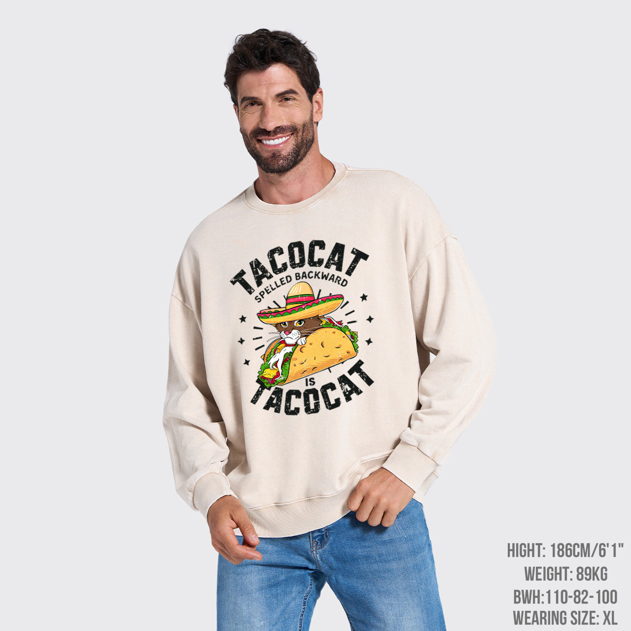 Tacocat Spelled Backward Is Tacocat Washed Sweatshirts