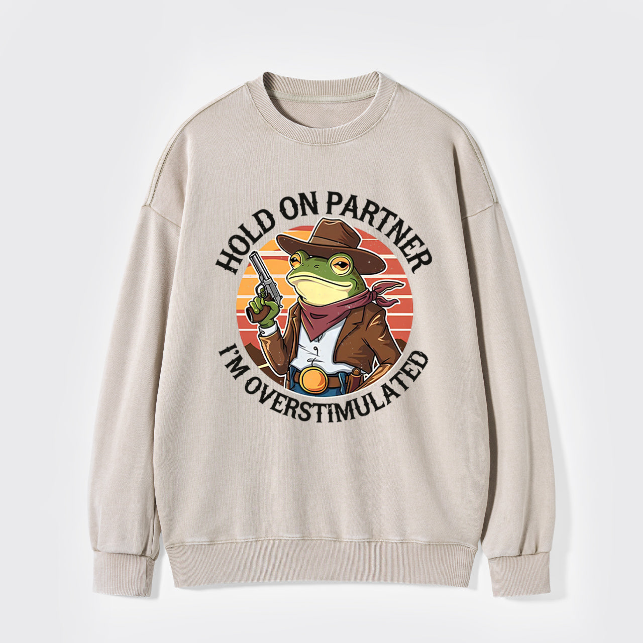 Hold On Partner I'm Overstimulated Washed Sweatshirts