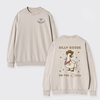 Retro Silly Goose On The Loose Washed Sweatshirts