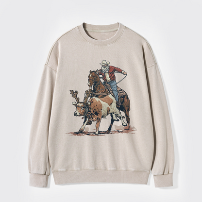 Western Roping Santa Washed Sweatshirts