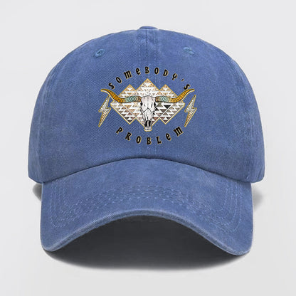 Boho Skull Somebody's Problem Washed Baseball Cap