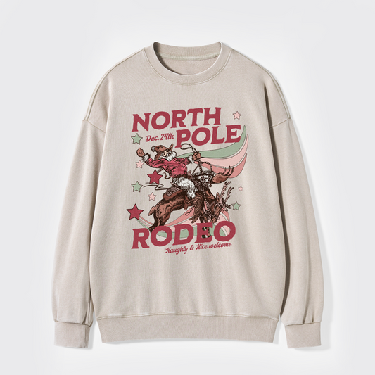 North Pole Rodeo Retro Western Christmas Washed Sweatshirts