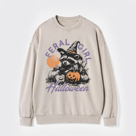 Halloween Feral Girl Raccoon Washed Sweatshirts