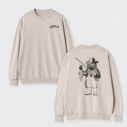 Fishing Bear Washed Sweatshirts