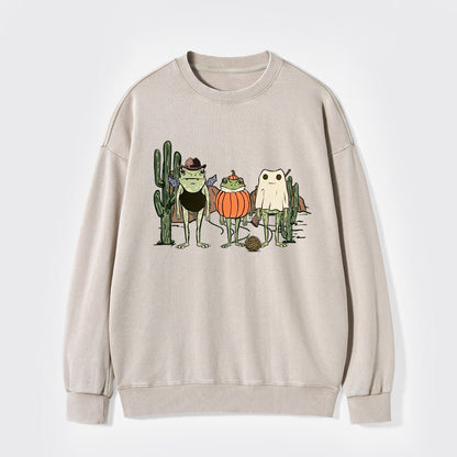 Halloween Frogs in Pumpkin Ghost Washed Sweatshirts