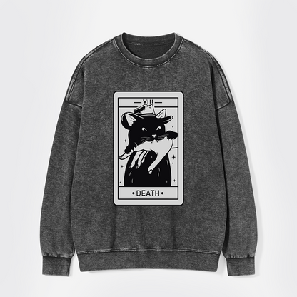 Tarot Death Witchy Cat Washed Sweatshirts