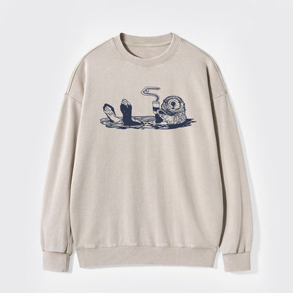 Otters Drink Coffee Washed Sweatshirts