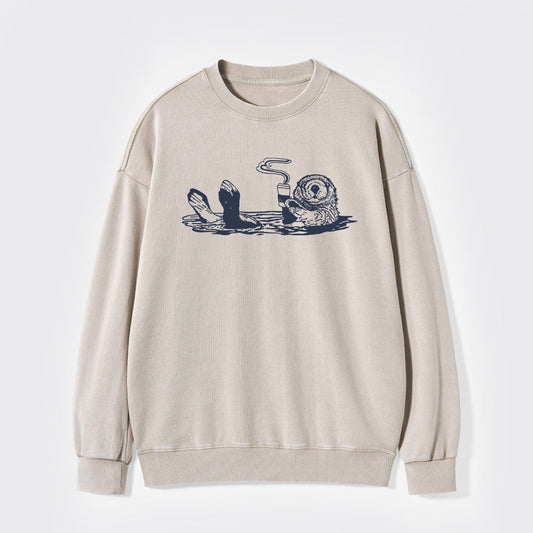 Otters Drink Coffee Washed Sweatshirts