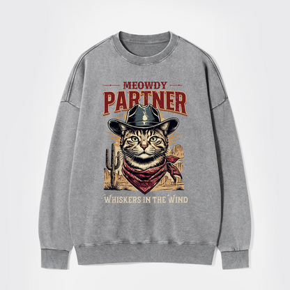 Meowdy Partner Cowboy Cat Washed Sweatshirts