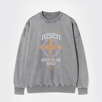 Retro He Is Not Here He Is Risen Washed Sweatshirts