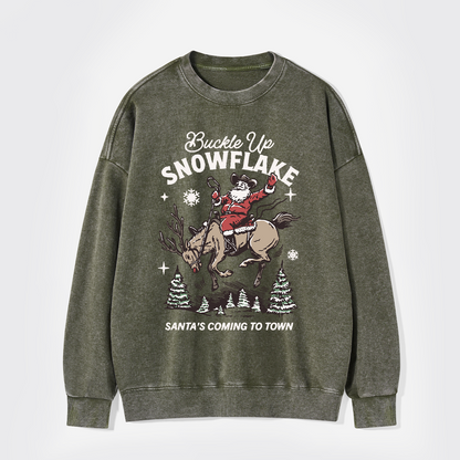 Retro Christmas Cowboy Santa Washed Sweatshirts