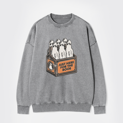 Here For The Boos 6 Pack Booze Ghost Beer Bottles Washed Sweatshirts