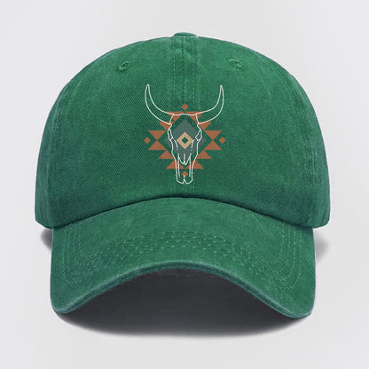Aztec Cow Skull South Western Washed Baseball Cap