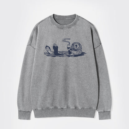 Otters Drink Coffee Washed Sweatshirts