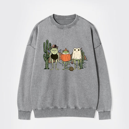 Halloween Frogs in Pumpkin Ghost Washed Sweatshirts