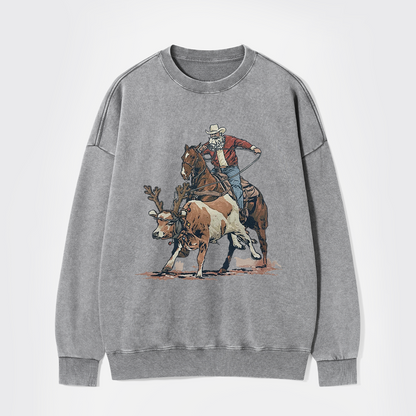 Western Roping Santa Washed Sweatshirts