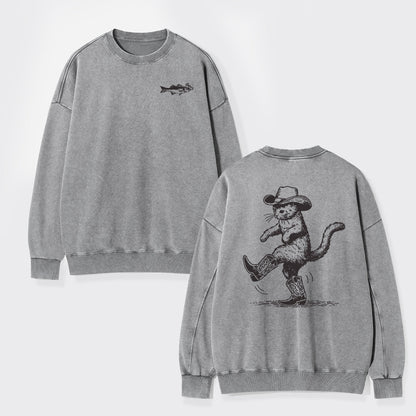 Cowboy Cat Looking For Fish Washed Sweatshirts