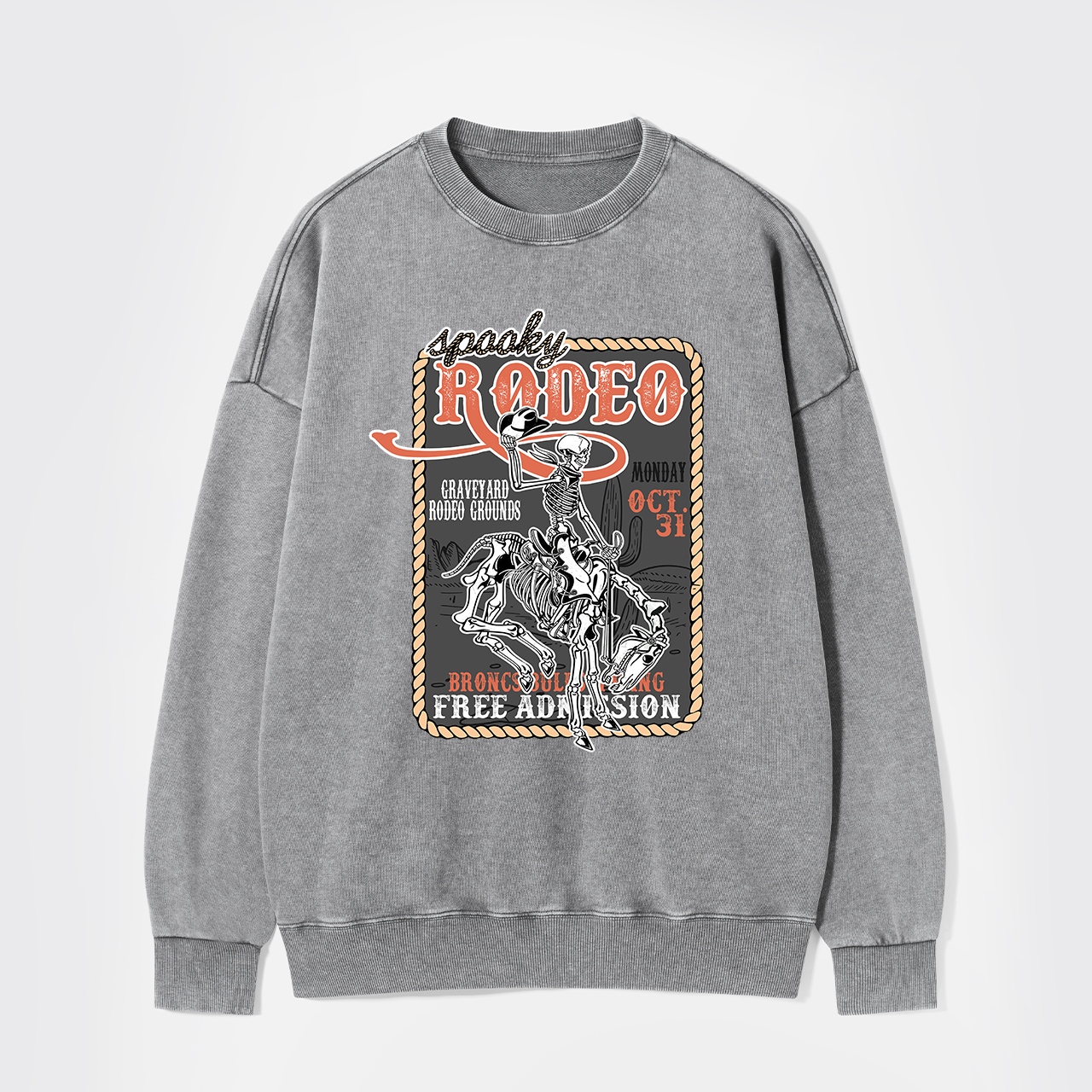 Funny Skeletons In Weird Rodeo Washed Sweatshirts