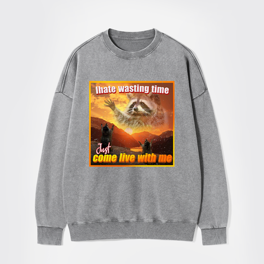 I Hate Wasting Time Just Come Live With Me Washed Sweatshirts