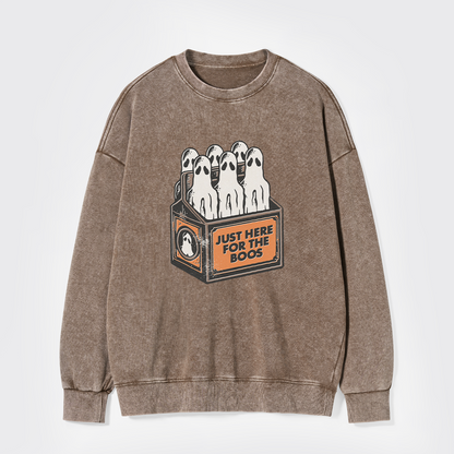 Here For The Boos 6 Pack Booze Ghost Beer Bottles Washed Sweatshirts