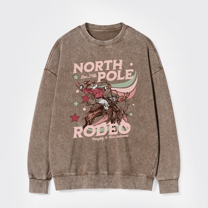 North Pole Rodeo Retro Western Christmas Washed Sweatshirts